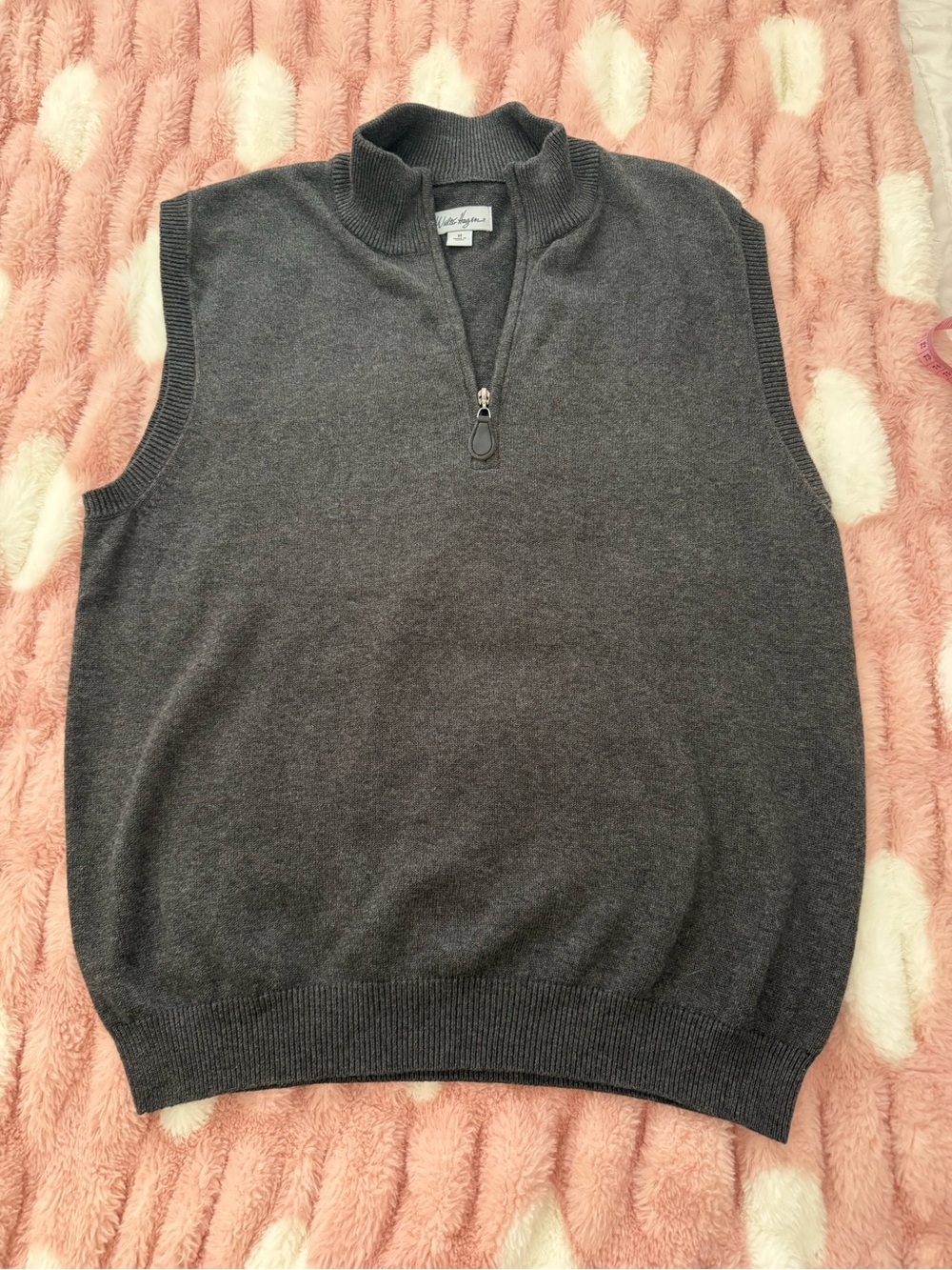 Walter Hagen Men's Dark Gray Zip Mock-Neck Cotton Sweater Vest